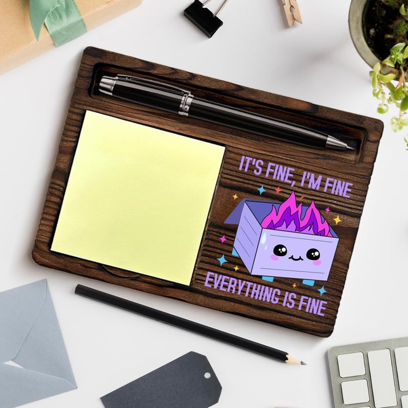 QODMGD Purple Dumpster Fire Sticky Note Holder Funny Office Gifts for Boss Coworkers Employees, I'm Fine Everything is Fine Dumpster Fire Post It Note Dispenser for Office Cubicle Desk Decor - Image 4